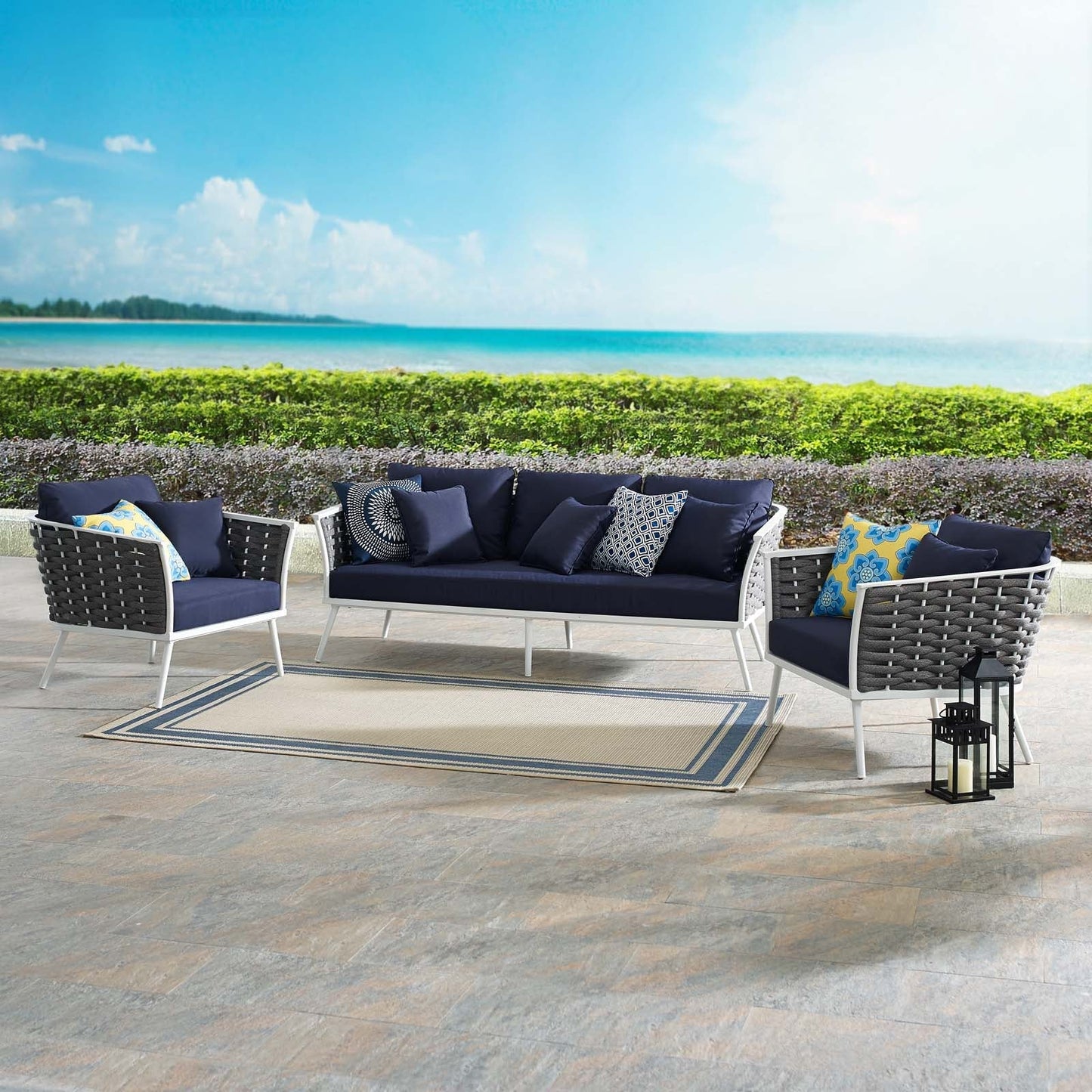 Modway Furniture Stance 3 Piece Outdoor Patio Aluminum Sectional Sofa Set by Modway - EEI-3165-WHI-GRY-SET