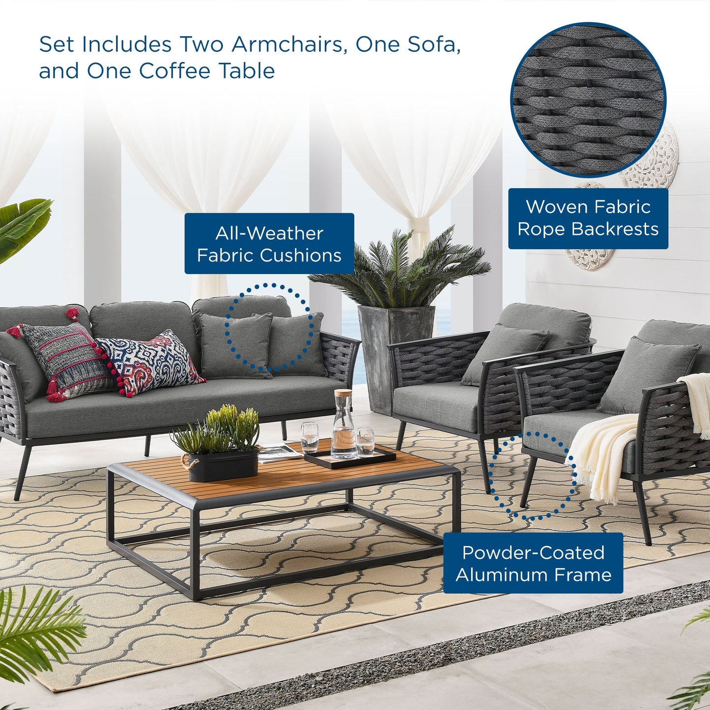 Modway Furniture Stance 4 Piece Outdoor Patio Aluminum Sectional Sofa Set by Modway - EEI-3167-WHI-GRY-SET