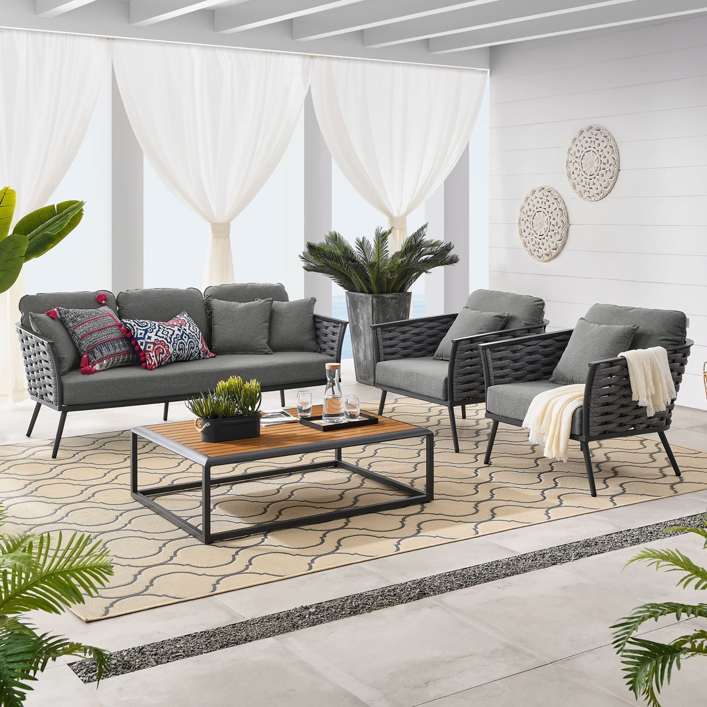 Modway Furniture Stance 4 Piece Outdoor Patio Aluminum Sectional Sofa Set by Modway - EEI-3167-WHI-GRY-SET