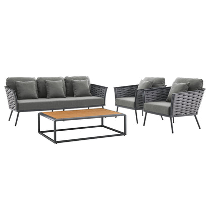 Modway Furniture Stance 4 Piece Outdoor Patio Aluminum Sectional Sofa Set by Modway - EEI-3167-WHI-GRY-SET