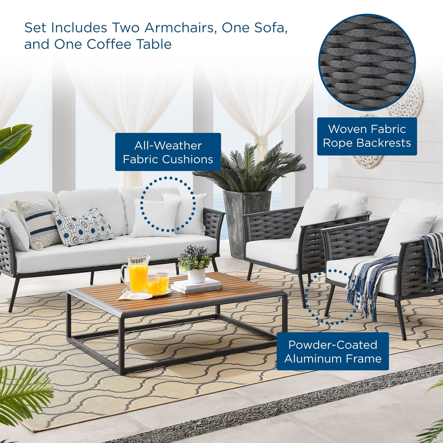 Modway Furniture Stance 4 Piece Outdoor Patio Aluminum Sectional Sofa Set by Modway - EEI-3167-WHI-GRY-SET