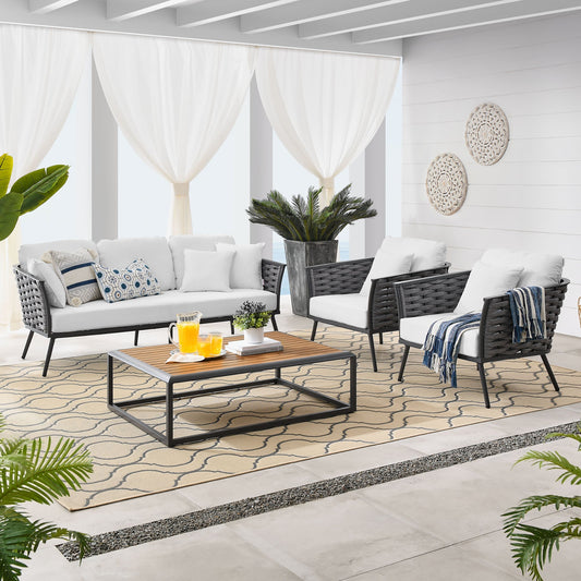 Modway Furniture Stance 4 Piece Outdoor Patio Aluminum Sectional Sofa Set by Modway - EEI-3167-WHI-GRY-SET