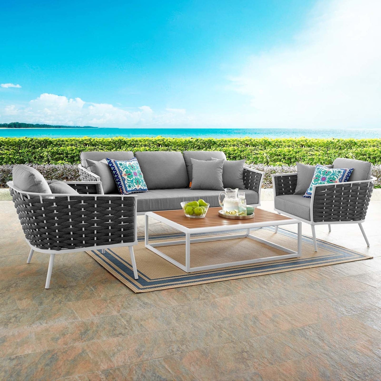 Modway Furniture Stance 4 Piece Outdoor Patio Aluminum Sectional Sofa Set by Modway - EEI-3167-WHI-GRY-SET