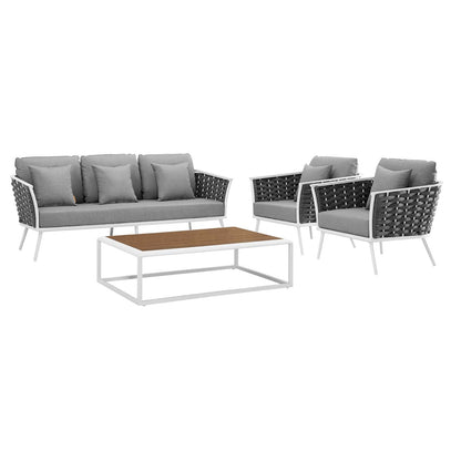 Modway Furniture Stance 4 Piece Outdoor Patio Aluminum Sectional Sofa Set by Modway - EEI-3167-WHI-GRY-SET