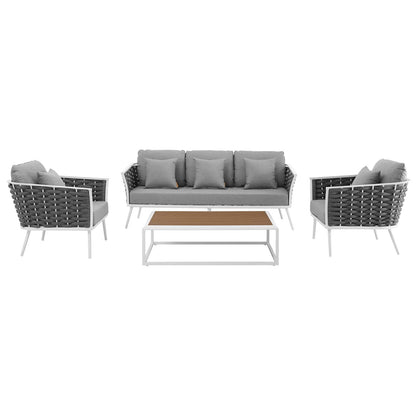 Modway Furniture Stance 4 Piece Outdoor Patio Aluminum Sectional Sofa Set by Modway - EEI-3167-WHI-GRY-SET