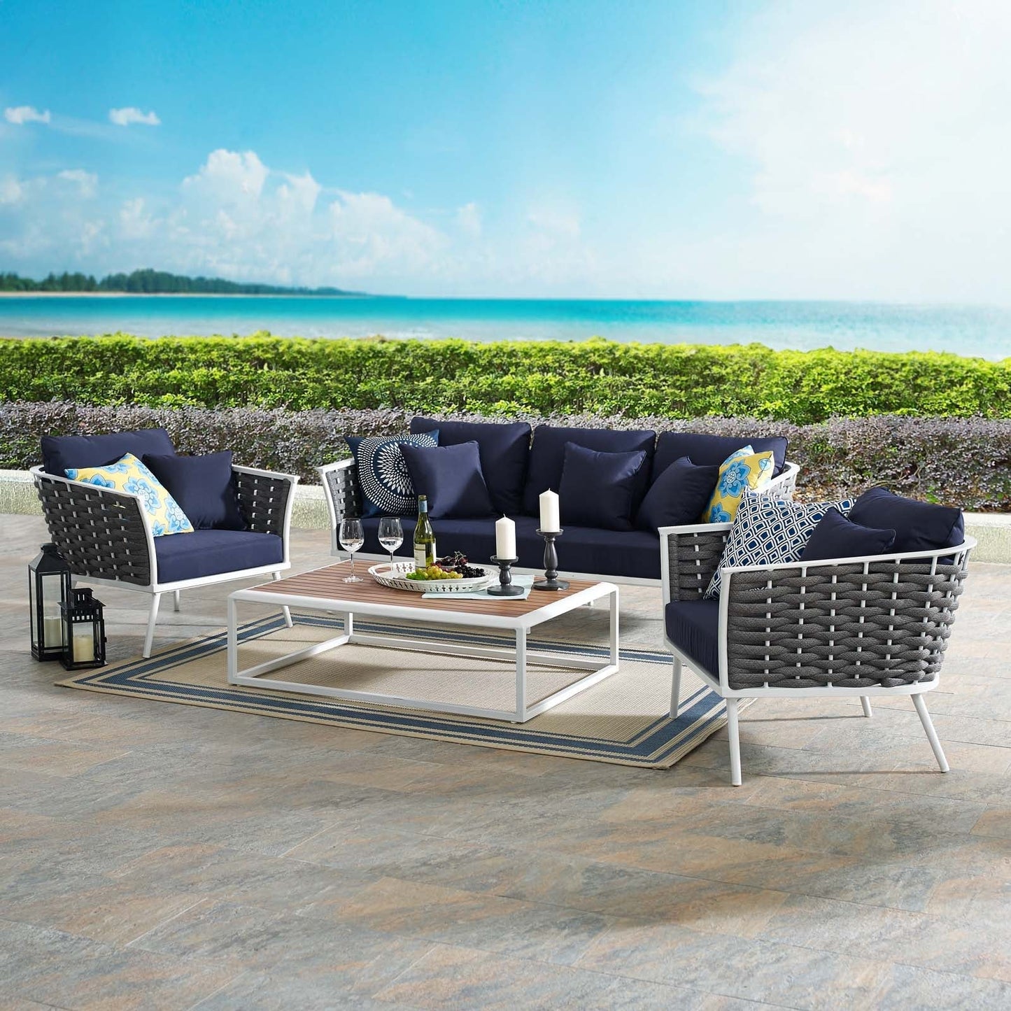 Modway Furniture Stance 4 Piece Outdoor Patio Aluminum Sectional Sofa Set by Modway - EEI-3167-WHI-GRY-SET