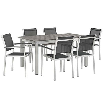 Modway Furniture Shore 7 Piece Outdoor Patio Aluminum Dining Set – EEI-3200-SLV-BLK-SET