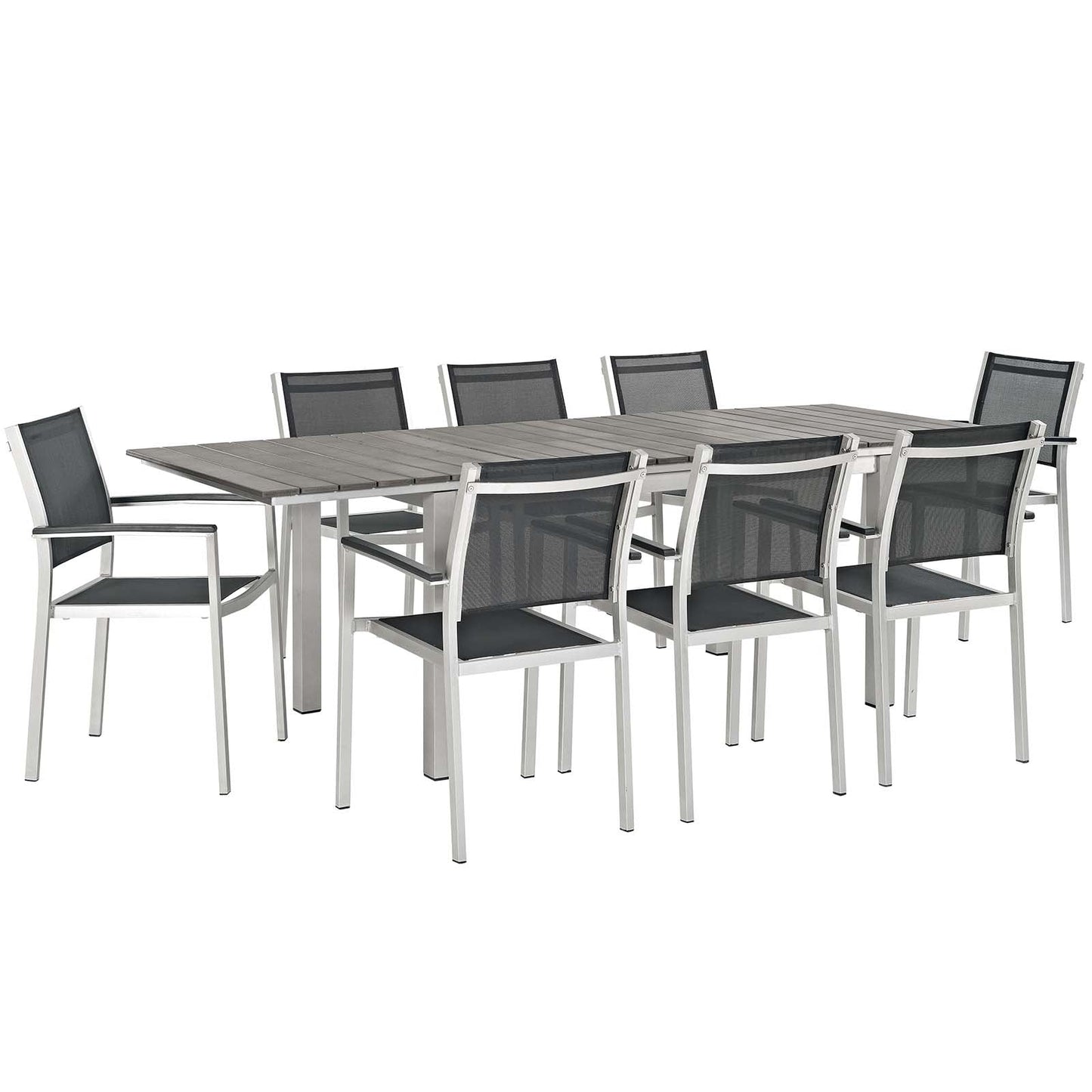 Modway Furniture Shore 9 Piece Outdoor Patio Aluminum Dining Set by Modway - EEI-3202-SLV-BLK-SET
