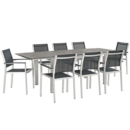 Modway Furniture Shore 9 Piece Outdoor Patio Aluminum Dining Set by Modway - EEI-3202-SLV-BLK-SET