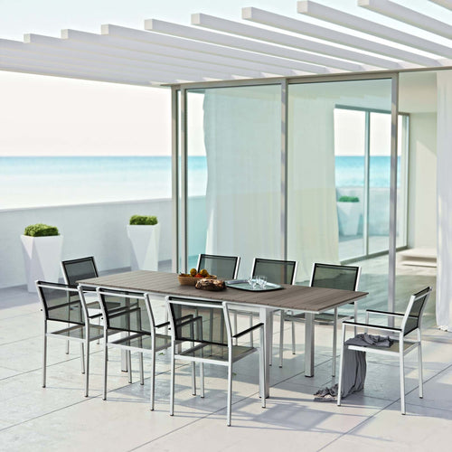 Modway Furniture Shore 9 Piece Outdoor Patio Aluminum Dining Set by Modway - EEI-3202-SLV-BLK-SET