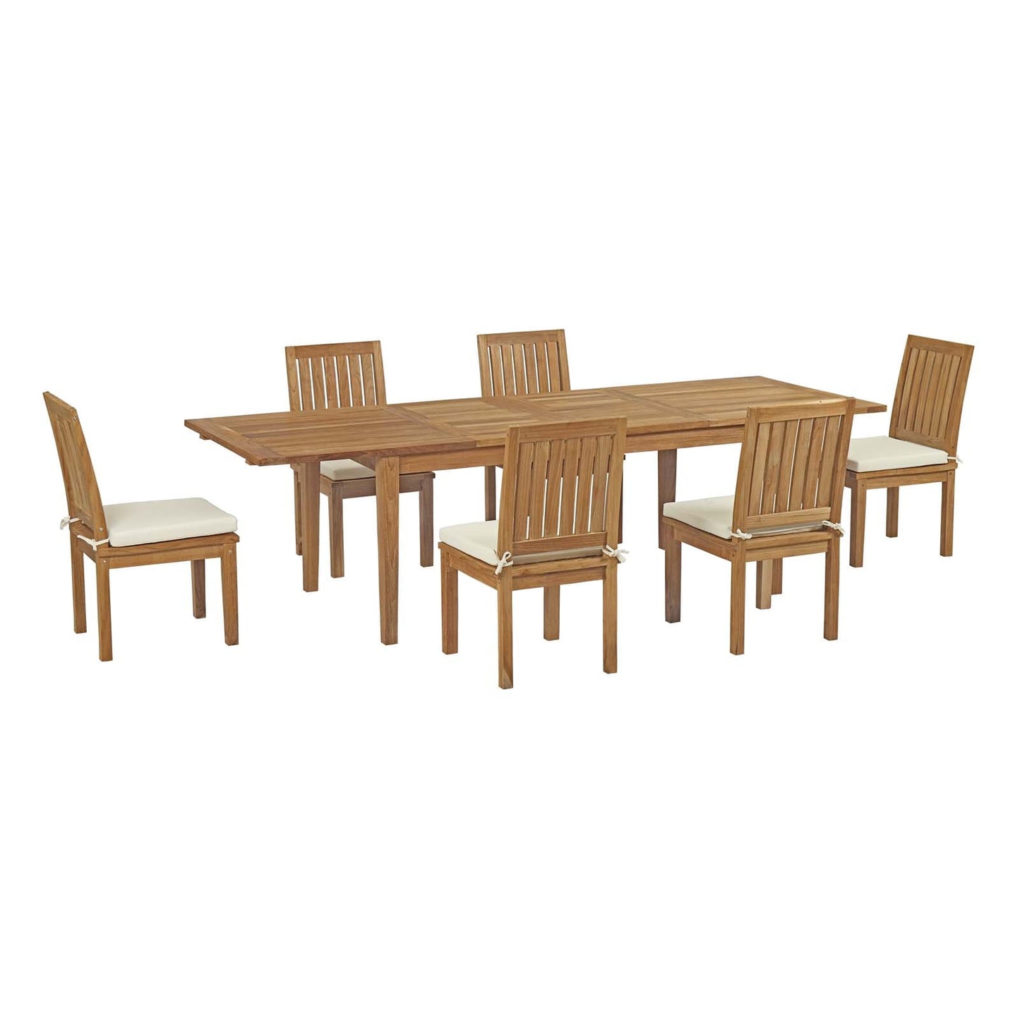 Modway Furniture Marina 7 Piece Outdoor Patio Teak Dining Set by Modway –EEI-3207-NAT-WHI-SET