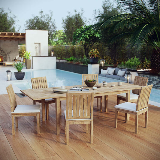 Modway Furniture Marina 7 Piece Outdoor Patio Teak Dining Set by Modway –EEI-3207-NAT-WHI-SET