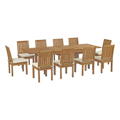 Modway Furniture Marina 11 Piece Outdoor Patio Teak Dining Set by Modway – EEI-3282-NAT-WHI-SET