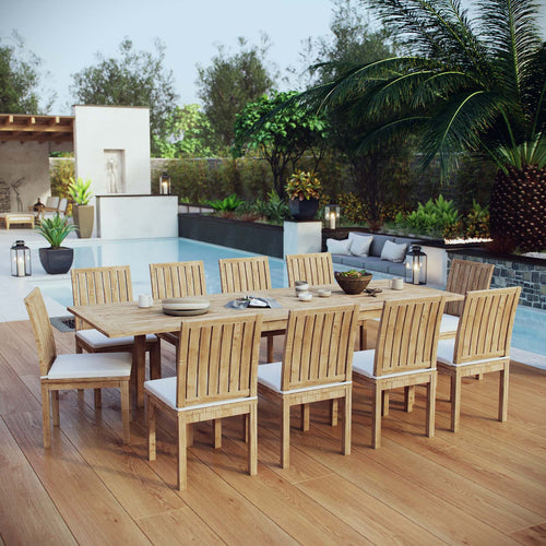 Modway Furniture Marina 11 Piece Outdoor Patio Teak Dining Set by Modway – EEI-3282-NAT-WHI-SET