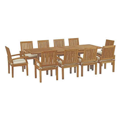 Modway Furniture Marina 11 Piece Outdoor Patio Teak Dining Set by Modway – EEI-3283-NAT-WHI-SET
