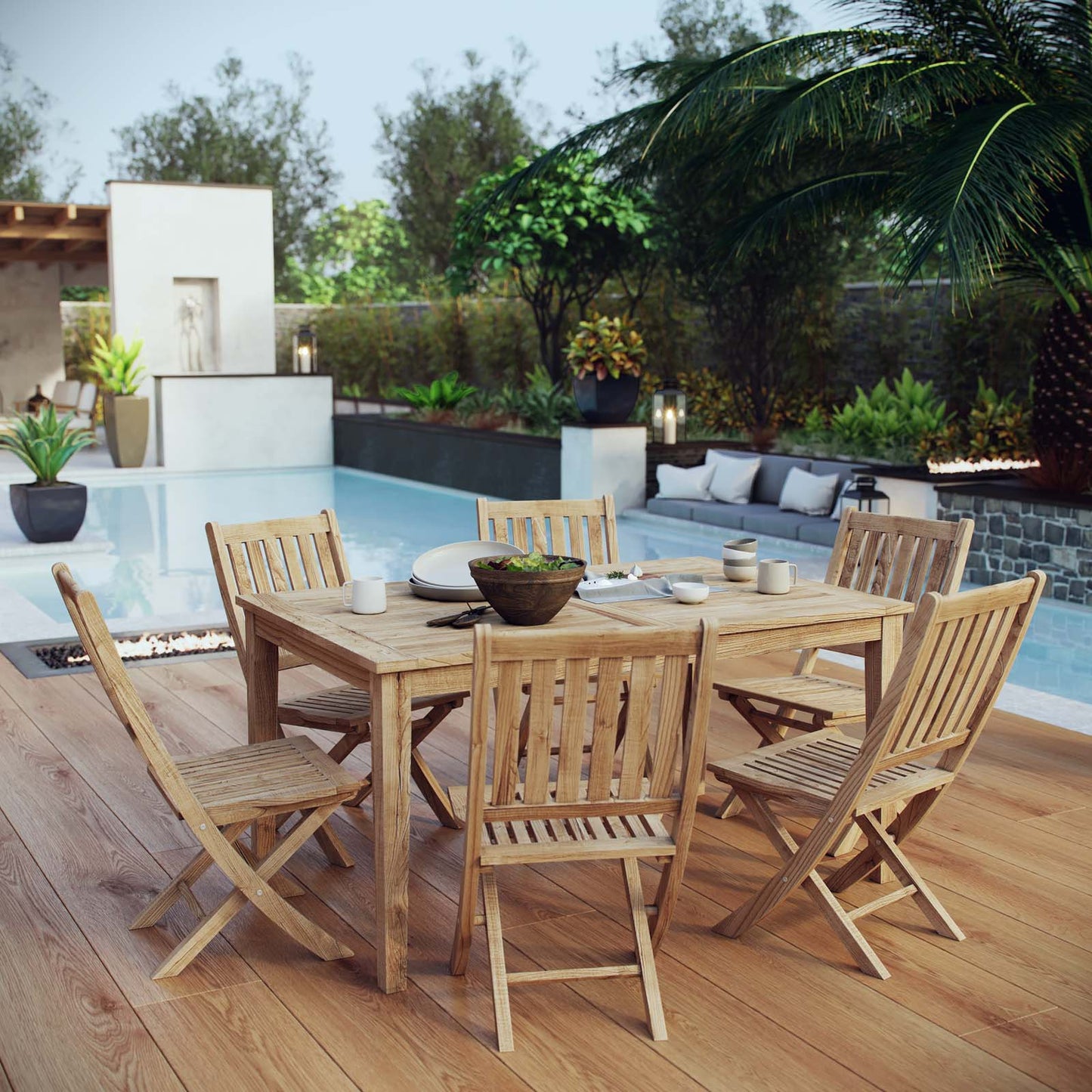Modway Furniture Marina 7 Piece Outdoor Patio Teak Dining Set - EEI-3290-NAT-SET