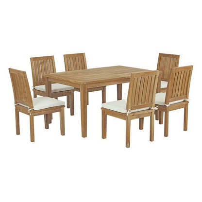 Modway Furniture Marina 7 Piece Outdoor Patio Teak Dining Set by Modway – EEI-3293-NAT-WHI-SET