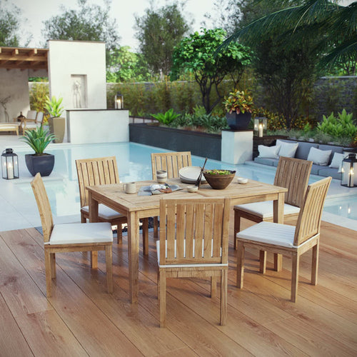 Modway Furniture Marina 7 Piece Outdoor Patio Teak Dining Set by Modway – EEI-3293-NAT-WHI-SET