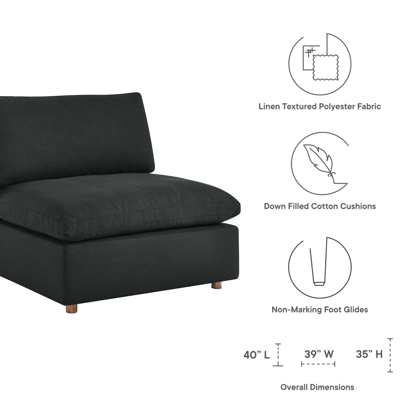 Modway Furniture Commix 5 Piece Down Filled Overstuffed Sectional Sofa by Modway - EEI-3359-BLK