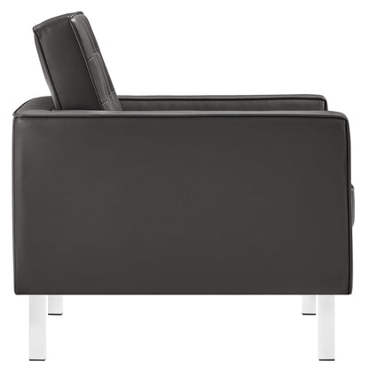 Modway furniture Loft  Tufted Vegan Leather Armchair and Ottoman Set - EEI-6409-SLV-GRY-SET
