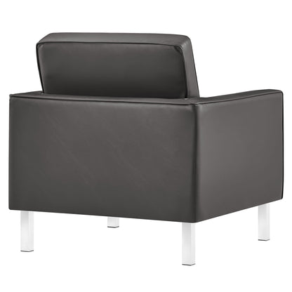 Modway furniture Loft  Tufted Vegan Leather Armchair and Ottoman Set - EEI-6409-SLV-GRY-SET