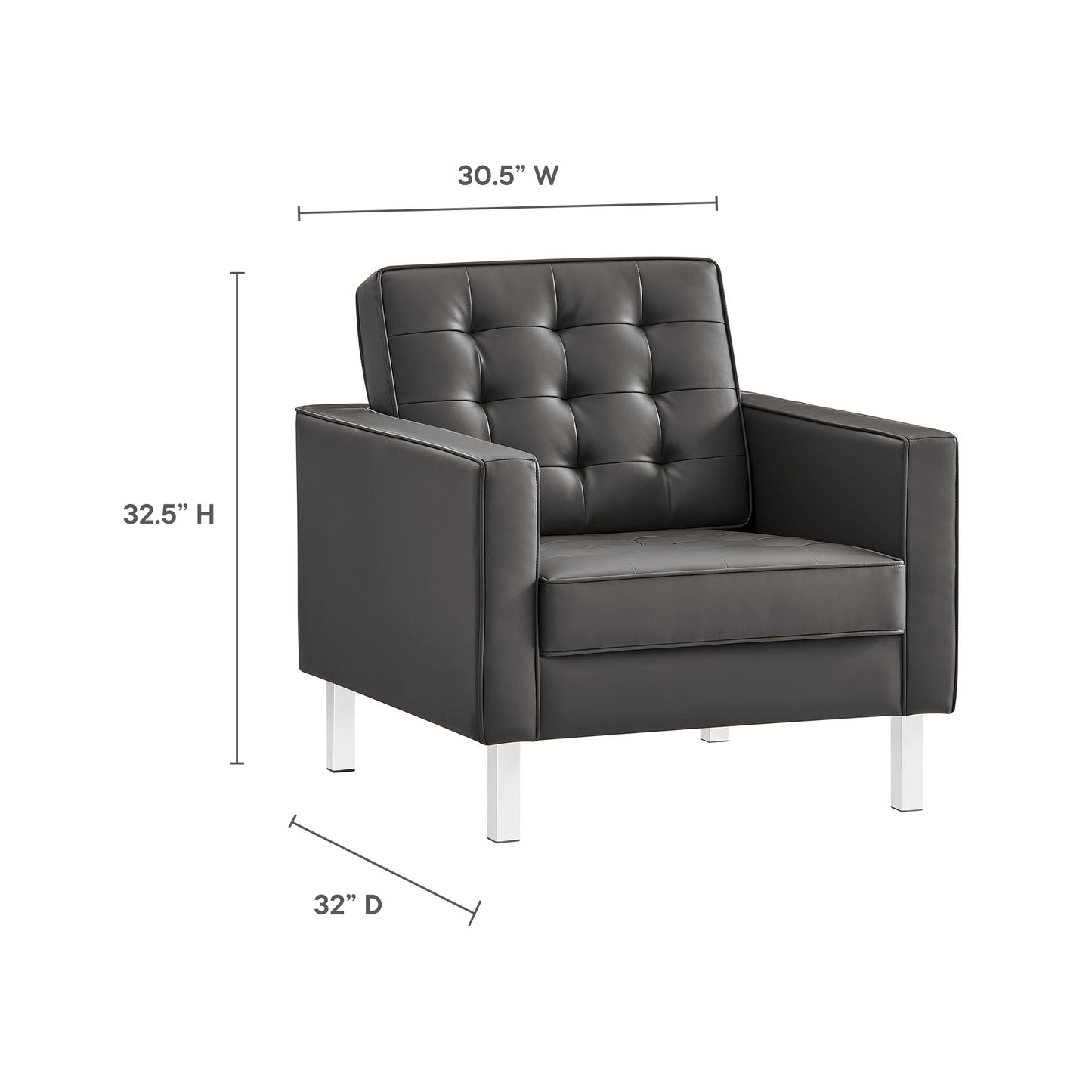 Modway furniture Loft  Tufted Vegan Leather Armchair and Ottoman Set - EEI-6409-SLV-GRY-SET