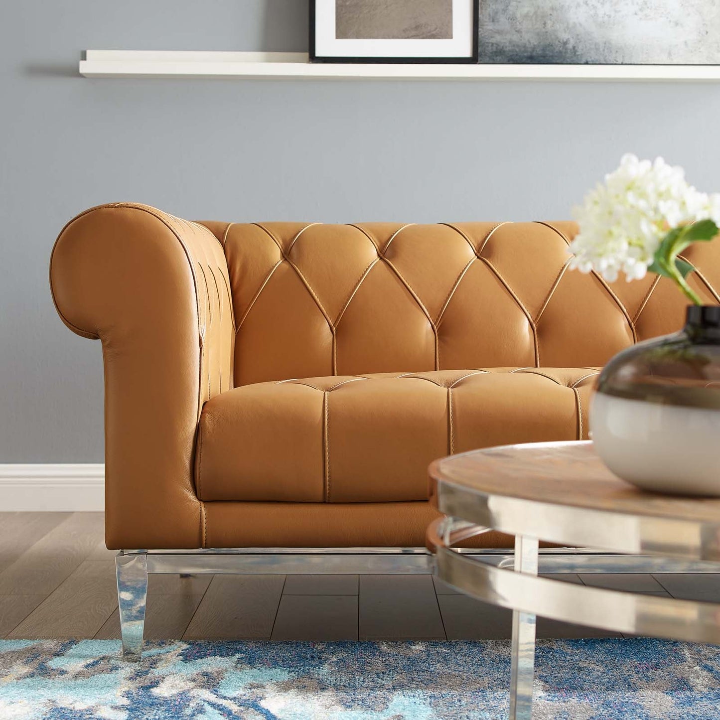 Modway Idyll Tufted Button Upholstered Leather Chesterfield Sofa - EEI-3441-TAN