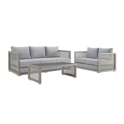 Modway Furniture Aura 3 Piece Outdoor Patio Wicker Rattan Set – EEI-3598-GRY-GRY-SET