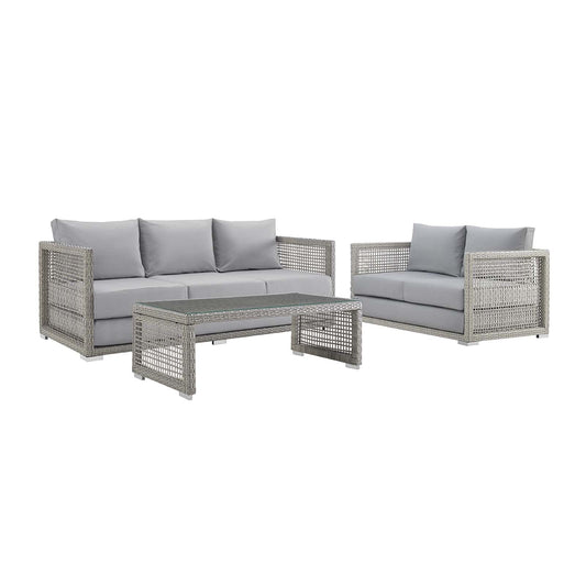 Modway Furniture Aura 3 Piece Outdoor Patio Wicker Rattan Set – EEI-3598-GRY-GRY-SET