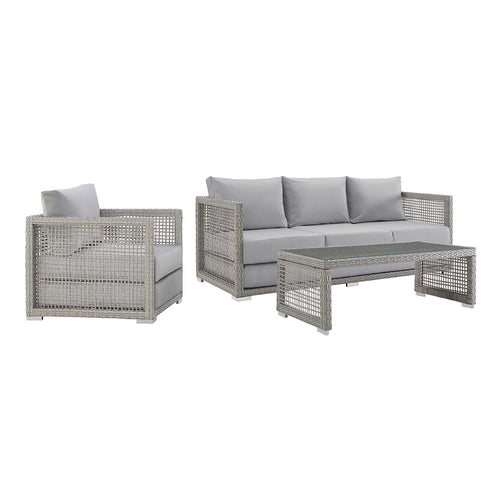 Modway Furniture Aura 3 Piece Outdoor Patio Wicker Rattan Set – EEI-3599-GRY-GRY-SET