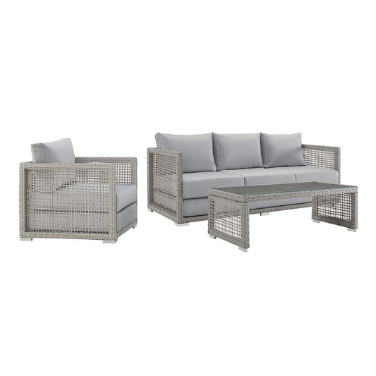 Modway Furniture Aura 3 Piece Outdoor Patio Wicker Rattan Set – EEI-3599-GRY-GRY-SET