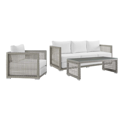 Modway Furniture Aura 3 Piece Outdoor Patio Wicker Rattan Set – EEI-3599-GRY-GRY-SET
