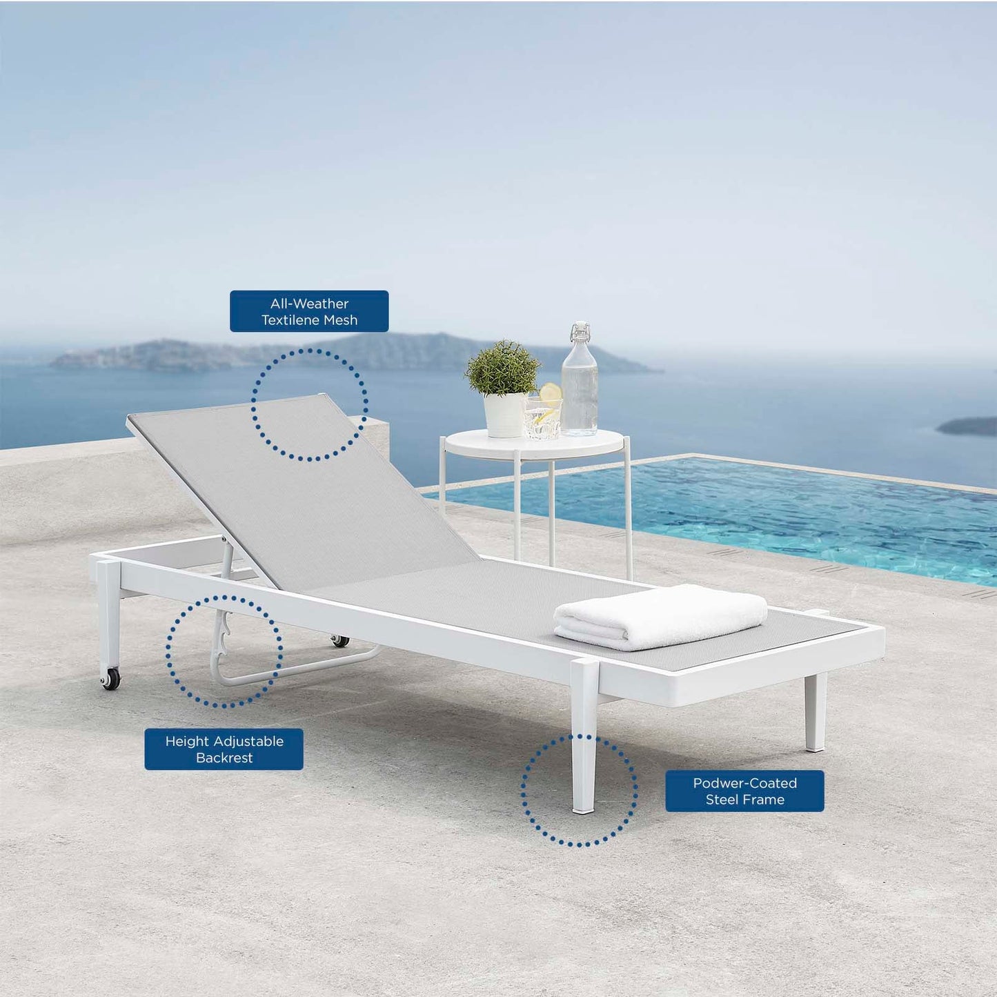 Modway Furniture Charleston Outdoor Patio Chaise Lounge Chair - EEI-3610-WHI-GRY