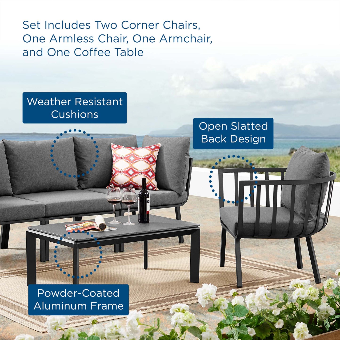 Modway Furniture Riverside 5 Piece Outdoor Patio Aluminum Set by Modway – EEI-3783-SLA-WHI