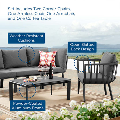Modway Furniture Riverside 5 Piece Outdoor Patio Aluminum Set by Modway – EEI-3783-SLA-WHI