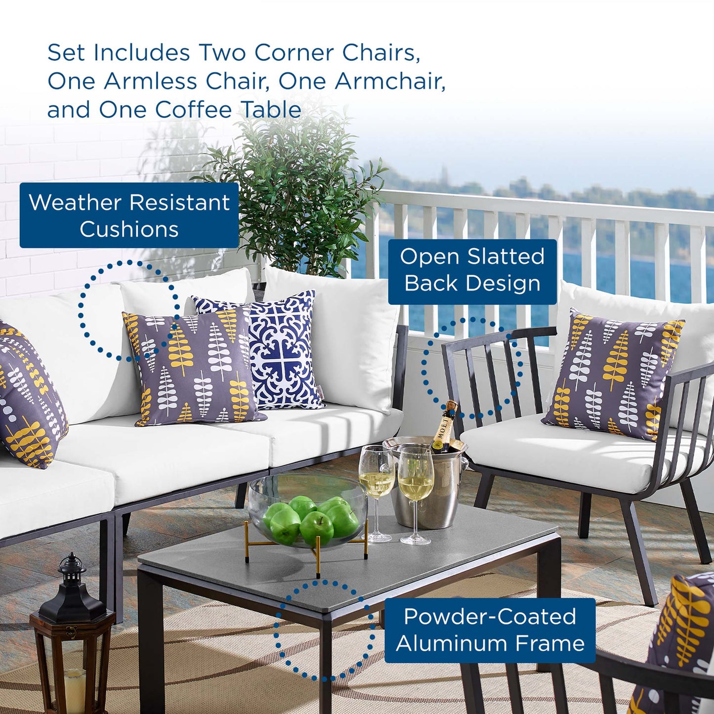 Modway Furniture Riverside 5 Piece Outdoor Patio Aluminum Set by Modway – EEI-3783-SLA-WHI