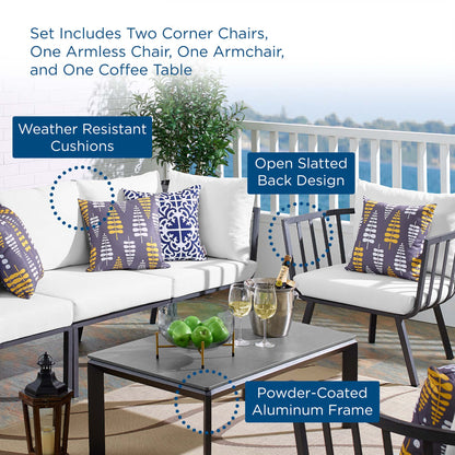 Modway Furniture Riverside 5 Piece Outdoor Patio Aluminum Set by Modway – EEI-3783-SLA-WHI