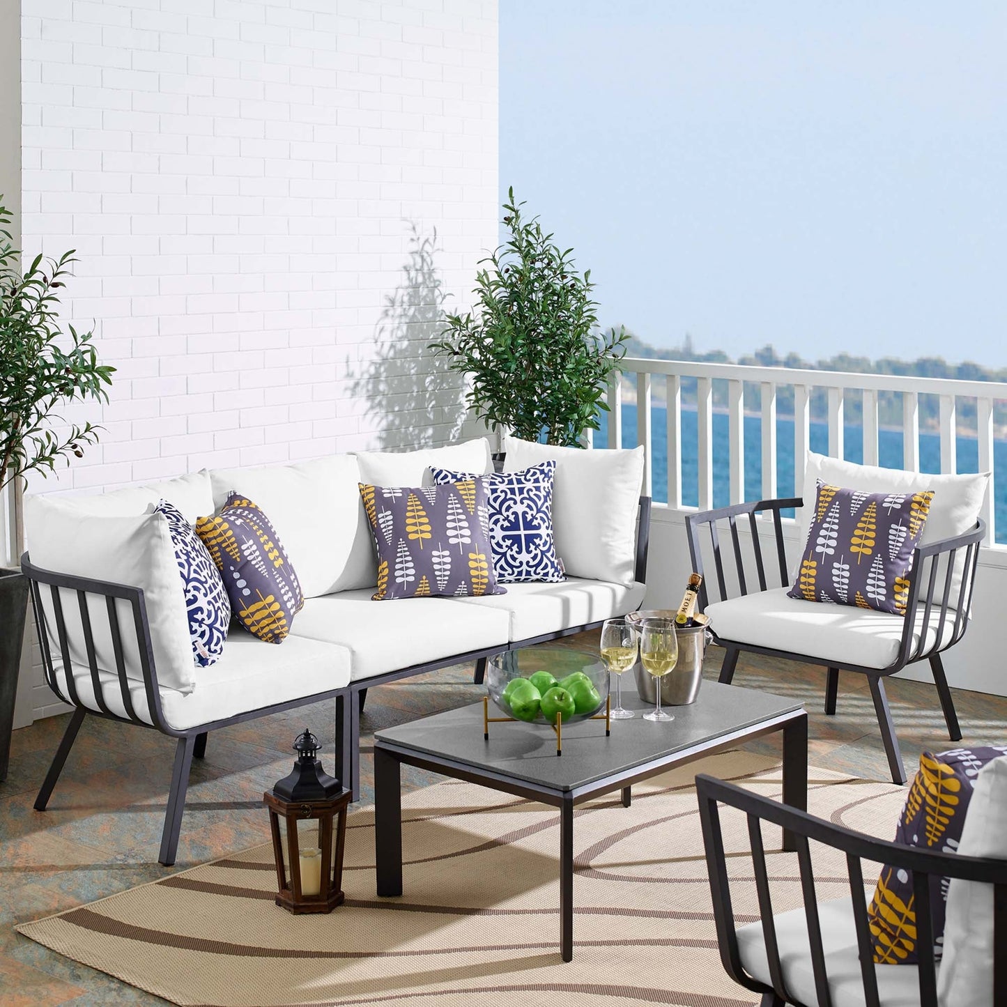Modway Furniture Riverside 5 Piece Outdoor Patio Aluminum Set by Modway – EEI-3783-SLA-WHI