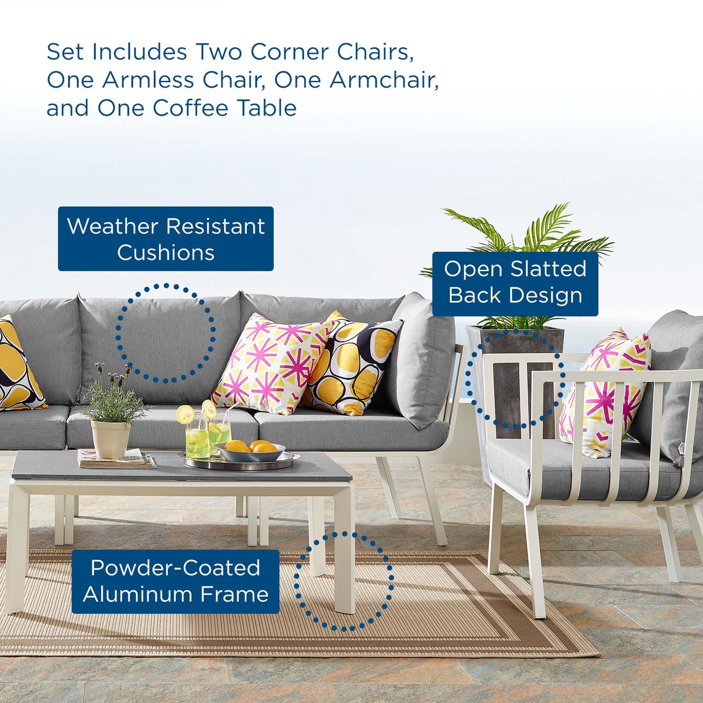 Modway Furniture Riverside 5 Piece Outdoor Patio Aluminum Set by Modway – EEI-3783-SLA-WHI