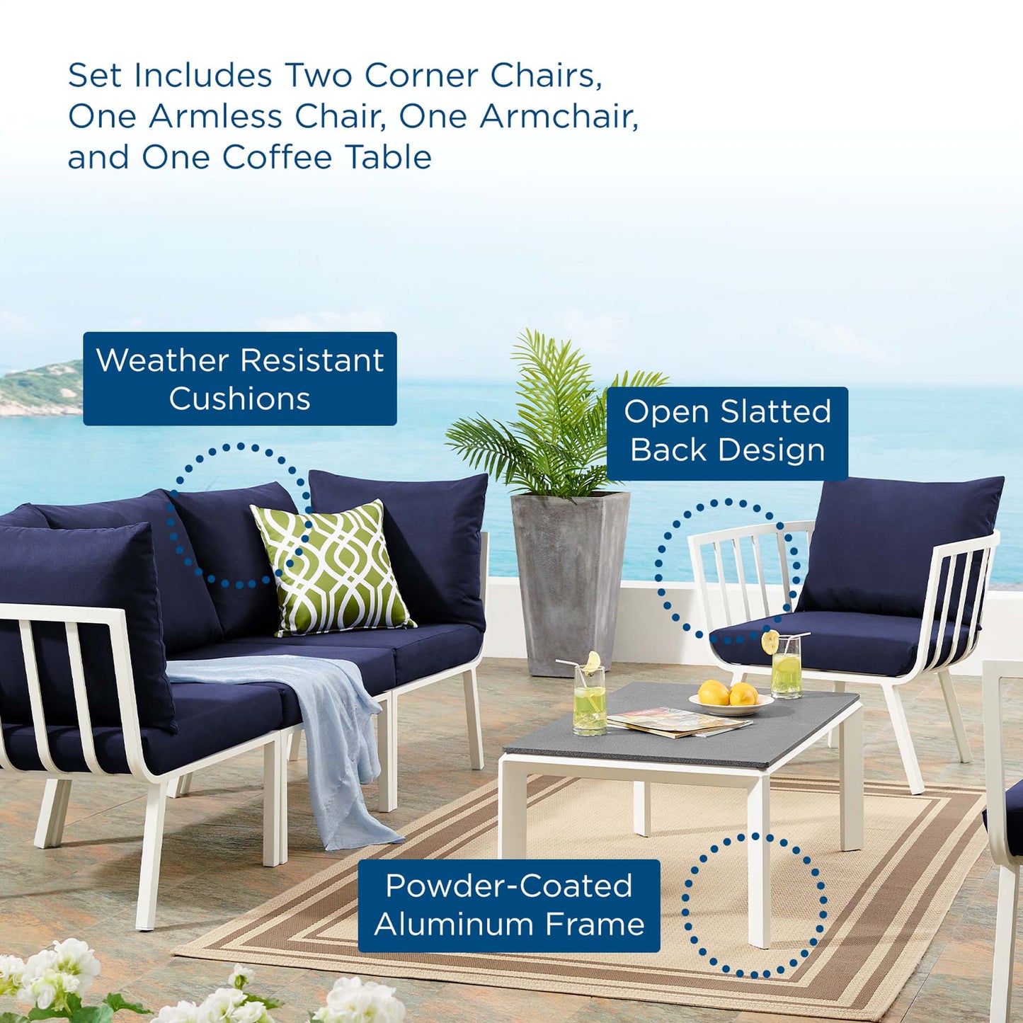 Modway Furniture Riverside 5 Piece Outdoor Patio Aluminum Set by Modway – EEI-3783-SLA-WHI