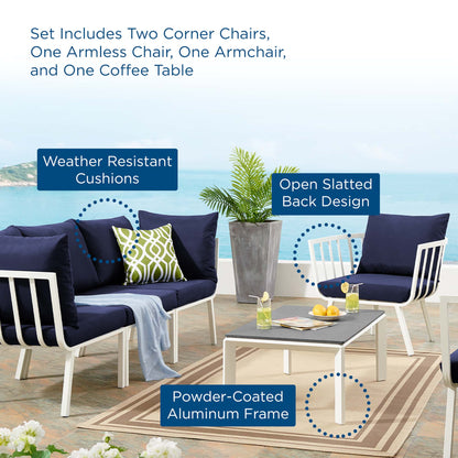Modway Furniture Riverside 5 Piece Outdoor Patio Aluminum Set by Modway – EEI-3783-SLA-WHI