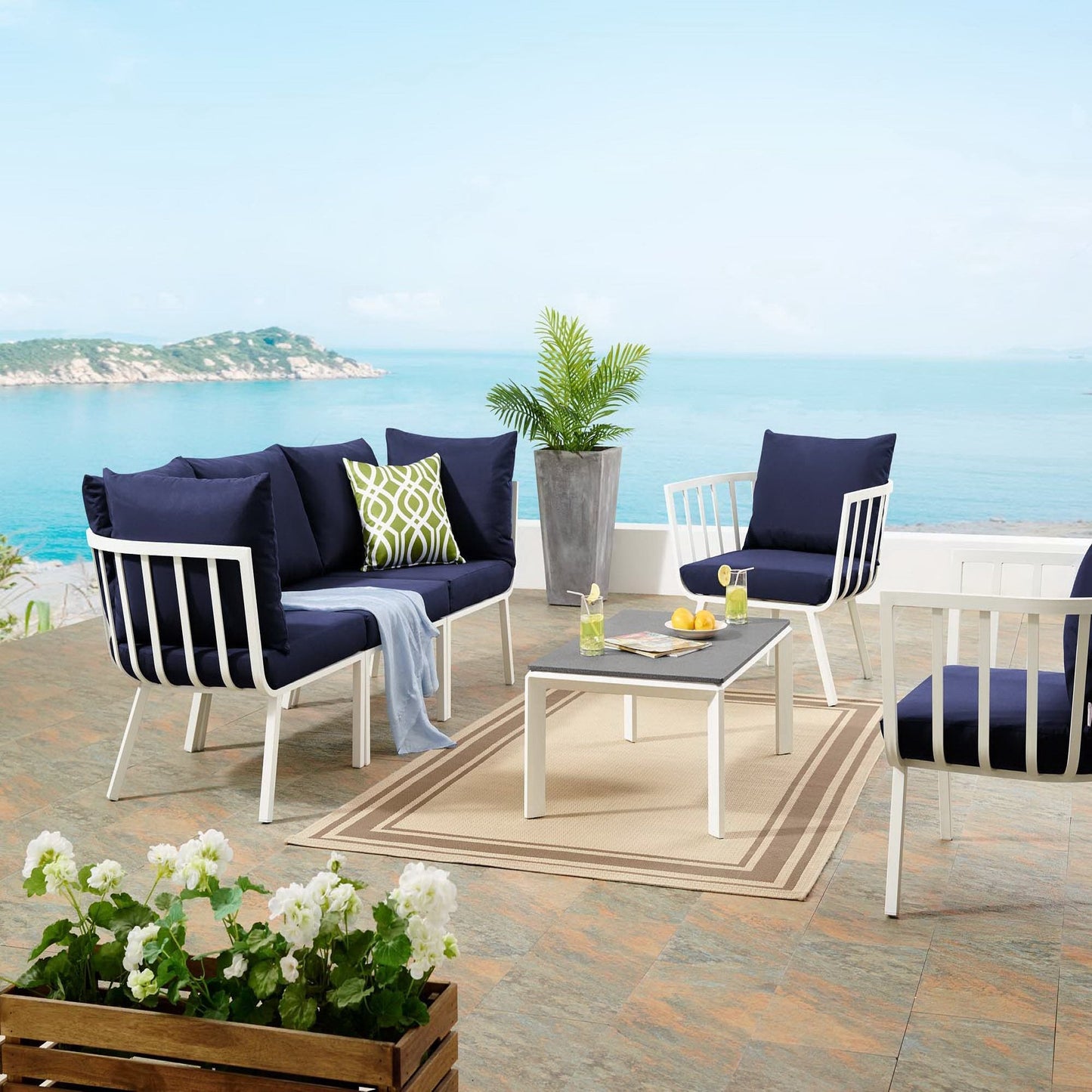 Modway Furniture Riverside 5 Piece Outdoor Patio Aluminum Set by Modway – EEI-3783-SLA-WHI