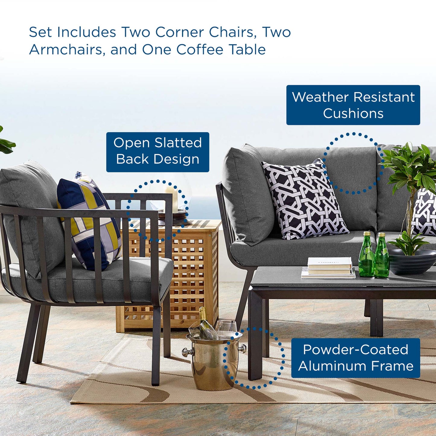 Modway Furniture Riverside 5 Piece Outdoor Patio Aluminum Set by Modway – EEI-3786-SLA-WHI