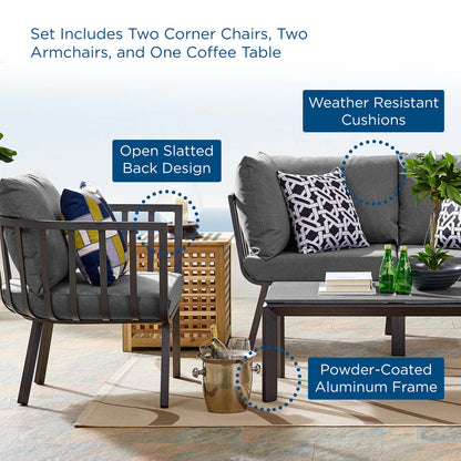 Modway Furniture Riverside 5 Piece Outdoor Patio Aluminum Set by Modway – EEI-3786-SLA-WHI