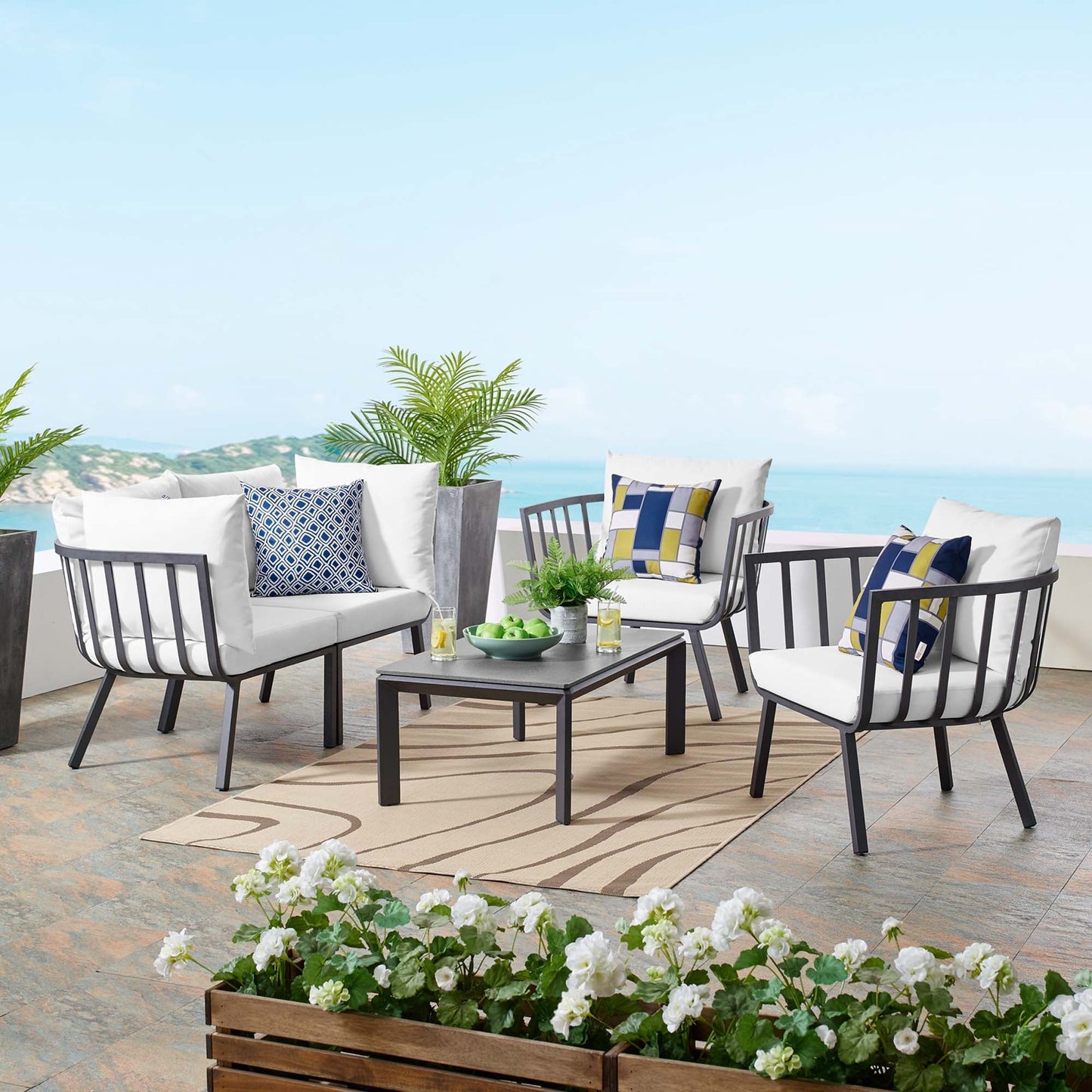 Modway Furniture Riverside 5 Piece Outdoor Patio Aluminum Set by Modway – EEI-3786-SLA-WHI