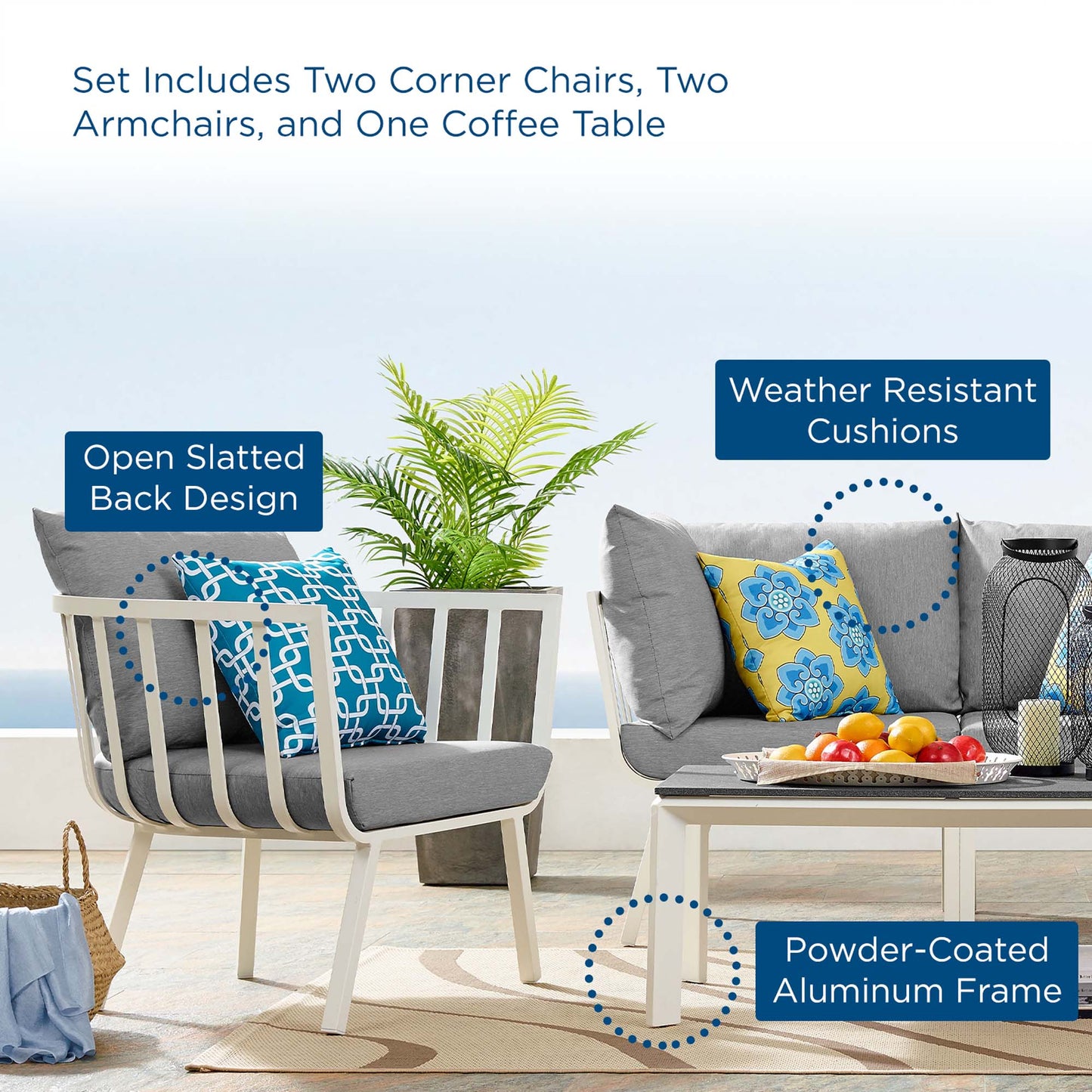Modway Furniture Riverside 5 Piece Outdoor Patio Aluminum Set by Modway – EEI-3786-SLA-WHI