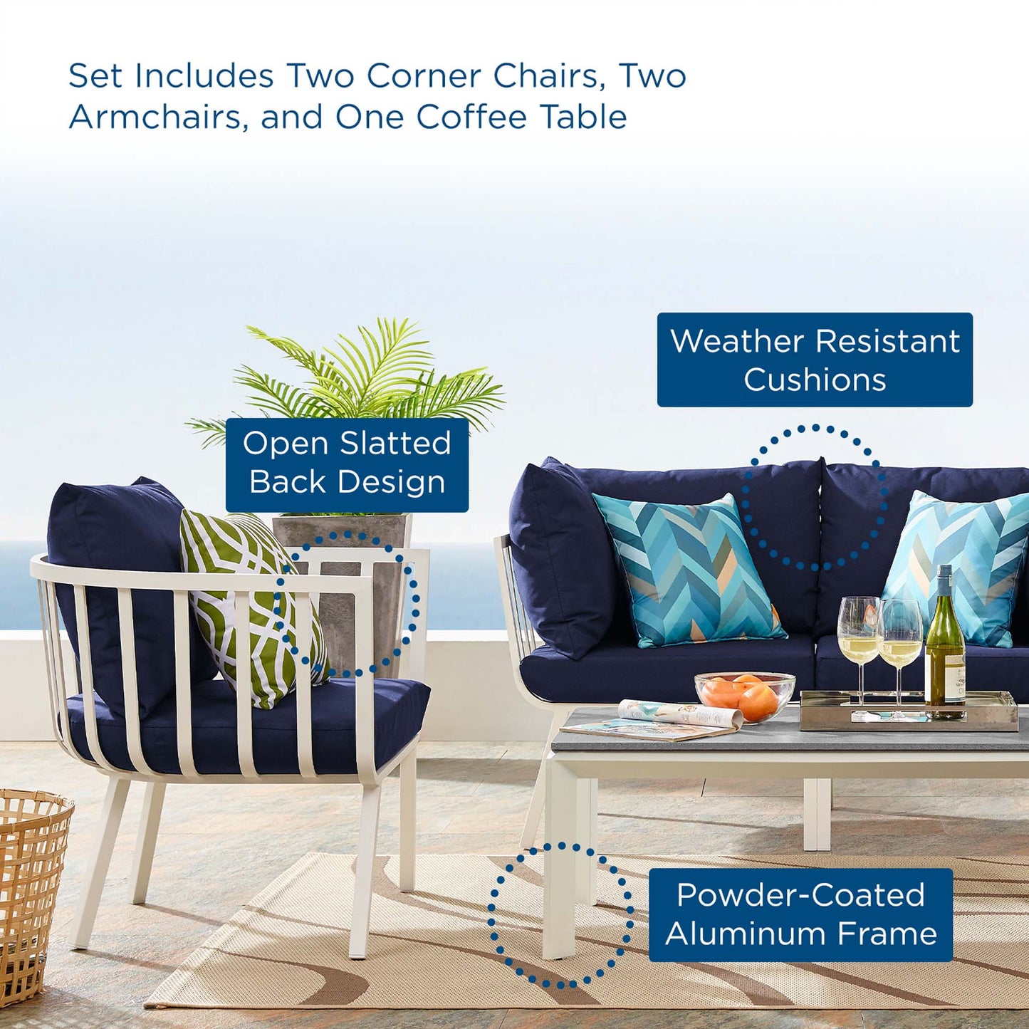 Modway Furniture Riverside 5 Piece Outdoor Patio Aluminum Set by Modway – EEI-3786-SLA-WHI