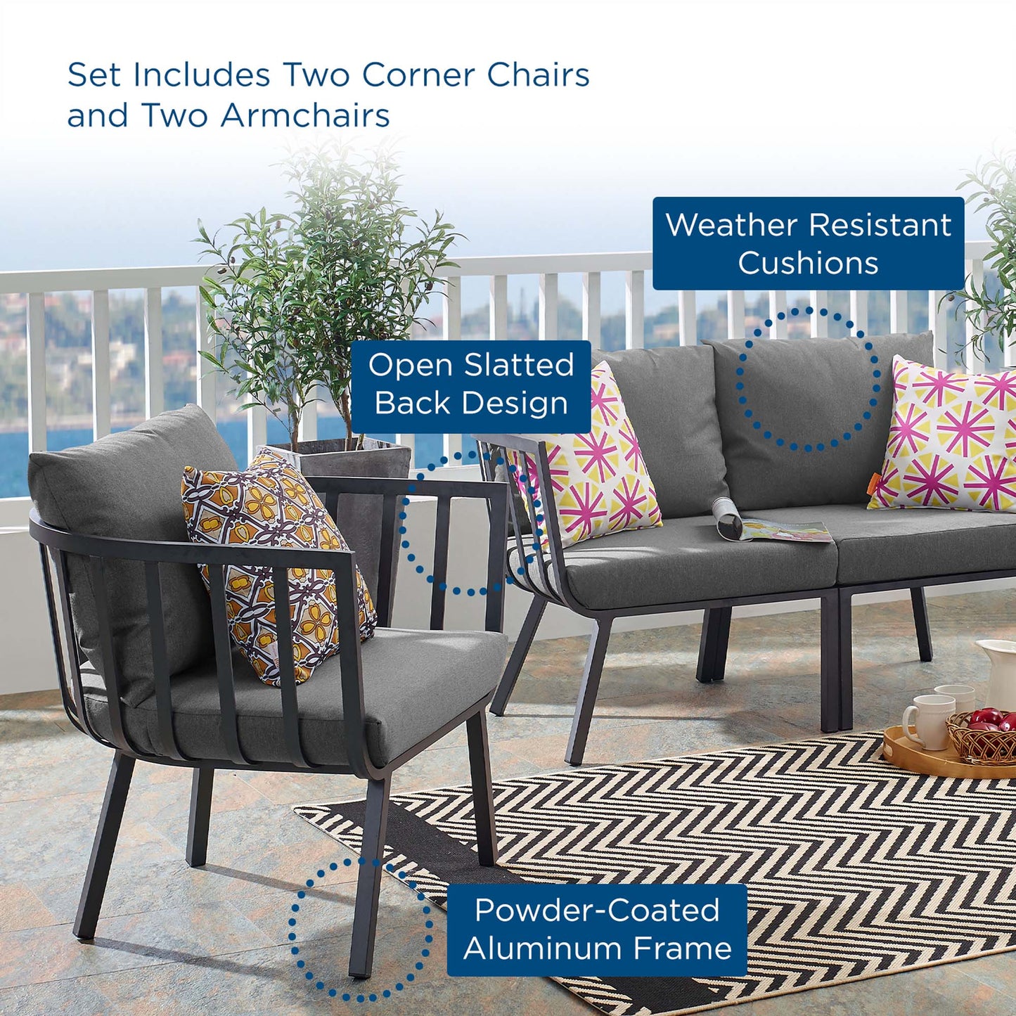 Modway Furniture Riverside 4 Piece Outdoor Patio Aluminum Set by Modway - EEI-3787-WHI-NAV
