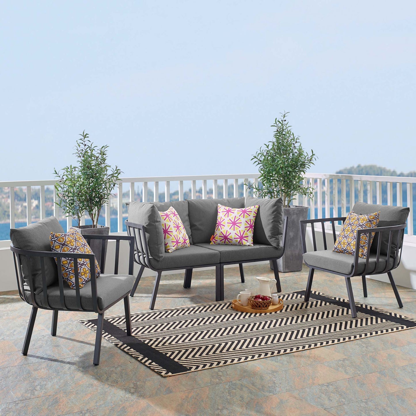 Modway Furniture Riverside 4 Piece Outdoor Patio Aluminum Set by Modway - EEI-3787-WHI-NAV