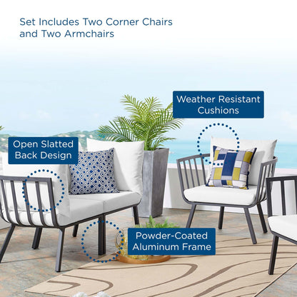 Modway Furniture Riverside 4 Piece Outdoor Patio Aluminum Set by Modway - EEI-3787-WHI-NAV